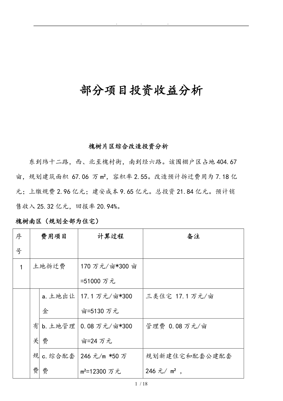 某项目投资收益分析报告_第1页